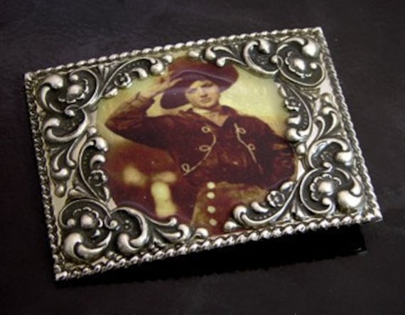 Vintage Pin up Cowgirl Art Buckle & Belt, Antique Silver  display picture 2