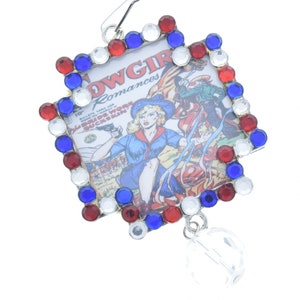 Vintage Campfire Cowgirl Art Crystal-hanger, multi, rood, wit, blauw, 48 mm, lijst, verpakking van 3