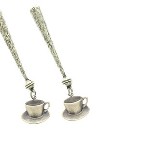 Tea cup  charm   Bolo Tips, antique brass , Made in USA of zinc, Set of 2