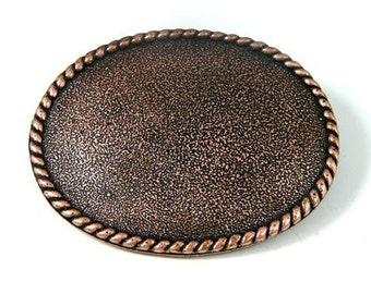 3.5" Belt Buckle Base, Oval Textured with Rope Edge and D ring, Antique Copper or Antique Gold, Made in USA, Each