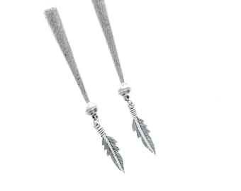 Feather Dangle Bolo Tips, Antique silver, Made in USA, Pack of 2