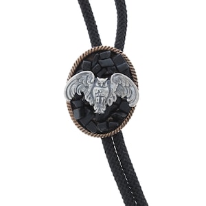 Bat Bolo Tie with matching tips. Gift Box. 36&quot; cord, handmade in USA, Each
