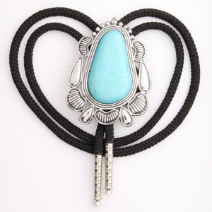 Western Bolo Tie, simulated turquoise bolo on 36&quot; black cord, made in USA, each