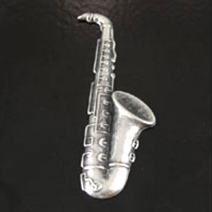 Vintage Saxophone Instrument Musical Charm, Antique Gold or Antique Silver, 59mm, Made in USA, pack of 6