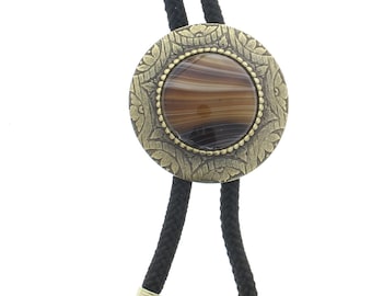Corbata de bolo con cordón de 36", piedra preciosa de ojo de tigre, piedra de 25 mm