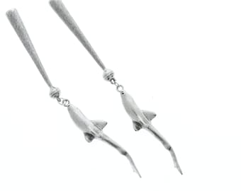 Shark charm bolo tips, antique silver, sold by 2, 1 Pair , made in USA