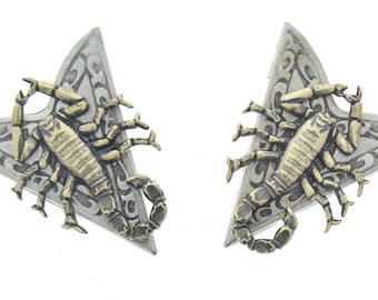 Scorpion Collar Tip, Antique Silver, Made in USA, 1 pair. (CT-02563)