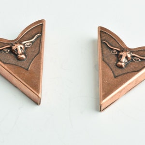 Western Collar Tip Longhorn Bull, Antique Copper or Raw Brass, Made in USA, 1 pair