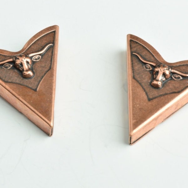 Taureau Longhorn avec pointe de collier, cuivre antique ou laiton brut, fabriqué aux États-Unis, 1 paire