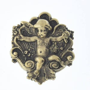 40mm Vintage Victorian Throned Cherub, concave on back, antique gold, antique silver, or classic silver, Made in USA, pack of 2