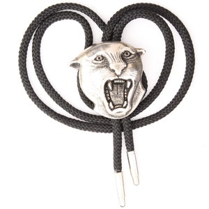 Panther Cougar Wildcat Bolo Tie, antique silver, Black or Red 36&quot; cord, made in USA, Each