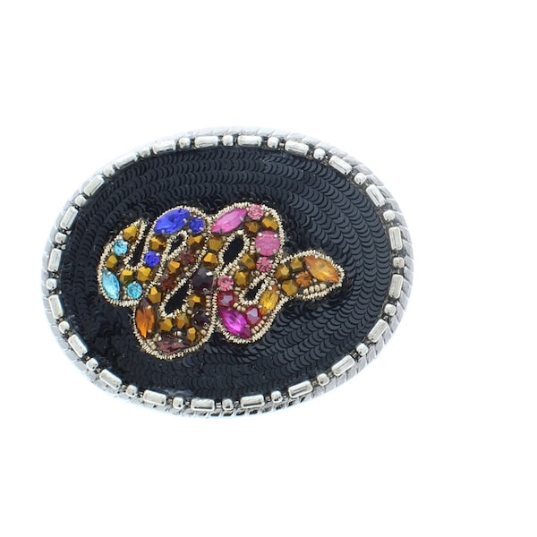 Snake jeweled Buckle oval 3.25 , fits 1.5" belt, beaded sequin deisgn