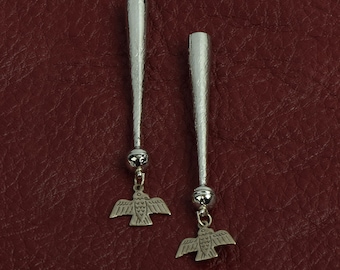 Bird Bolo Tips, antique silver, handmade, Made in USA, Pair of 2