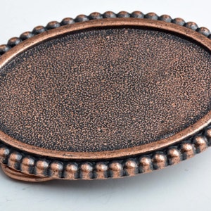 Oval Belt Buckle Base with bezel for optional embellishment, Antique Copper, Silver, Gold, or Rustic Brown, Made in USA, Each