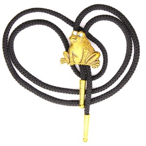 Western Bolo Tie, Gold Frog with matching tips, Choose Black, Red, Turquoise Blue or Olive Green 36&quot; cord, Made in USA, Each