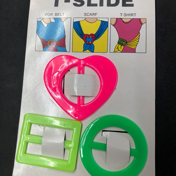 T-shirt Geometric 80s Slide, Scarf Clasp, 1980s Belt slide, Pink, Green, Vintage, Pack of 3, OE9043