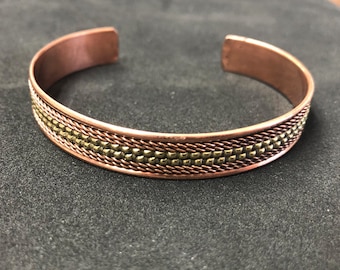 Pure Copper Twisted Cuff Bracelet, Adjustable, Antiqued, Each