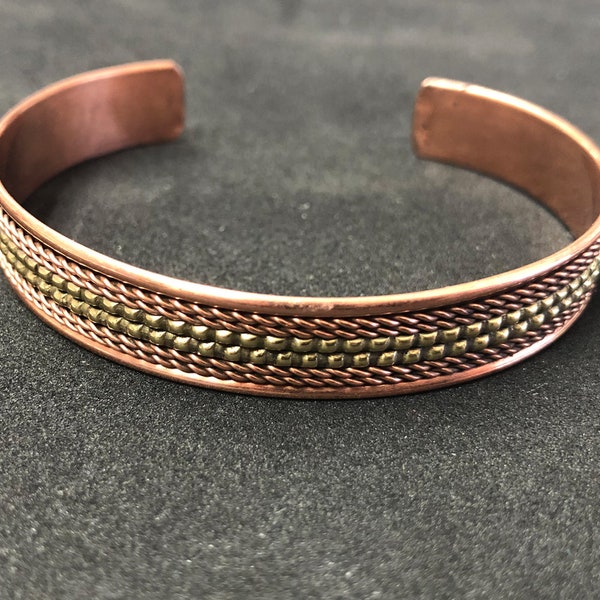 Pure Copper Twisted Cuff Bracelet, Adjustable, Antiqued, Each