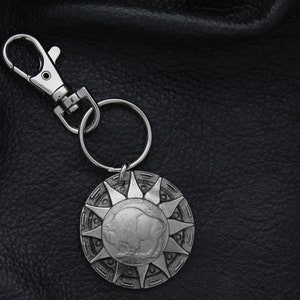 Buffalo Nickel Keychain or Lone Star Keychain in antique silver, zinc cast, plated, 37mm, Made in USA, Each