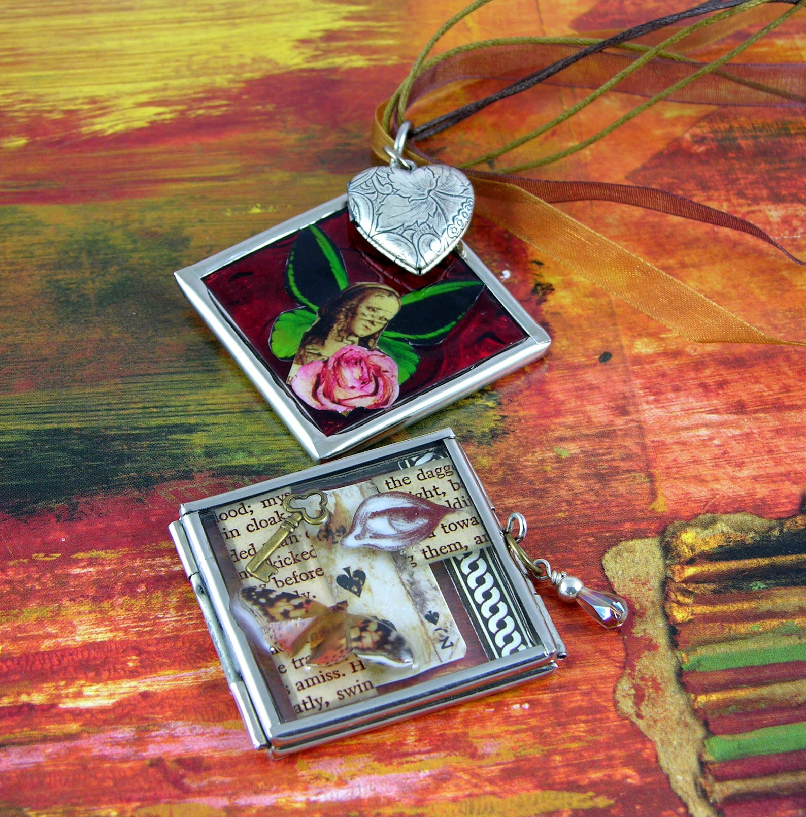 4 Our Glass Locket Jewelry Shadow Box Square Silver Pendants Etsy