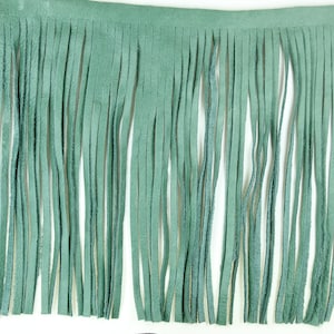 LeatherFringe,  10&quot; Genuine Leather Fringe, Turquoise , 1/2&quot; top bias, HandMade in USA, sold by the foot C1028 TURQ.