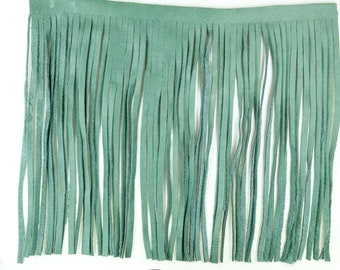 LeatherFringe,  10" Genuine Leather Fringe, Turquoise , 1/2" top bias, HandMade in USA, sold by the foot C1028 TURQ.