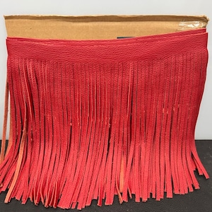 LeatherFringe,  10&quot; Genuine Leather Fringe, Turquoise , 1/2&quot; top bias, HandMade in USA, sold by the foot C1028 RED