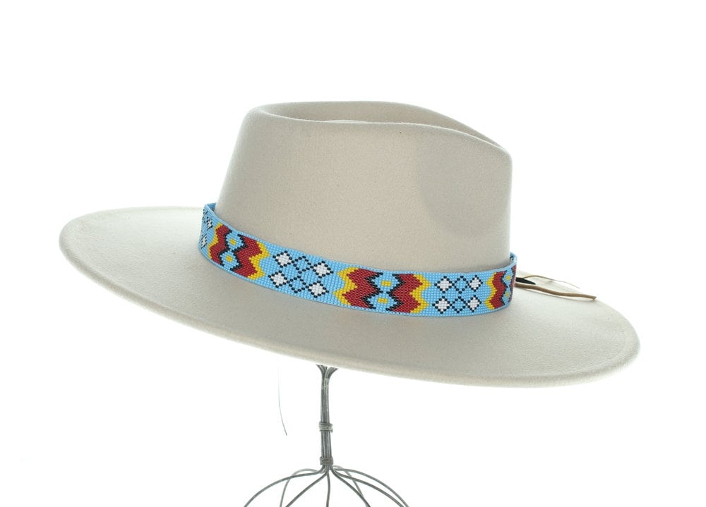 28" Hat Band or Beaded Wrap Bracelet, Turquoise Chevron Native American Beaded Design, glass seed beads, Each