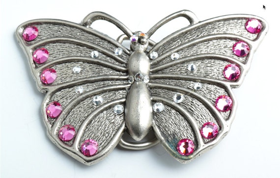 Black Leather belt Pastel pink blue green rhinestones Butterfly buckle NWOT Black Leather belt Pastel pink blue green rhinestones  main image 4