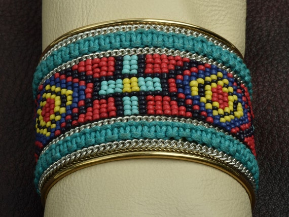 Santa Fe Beaded Cuff Bracelet Native American Indian Inspired