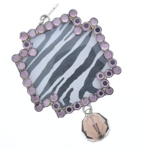 Pingente de Zebra de Cristal Rosa, 48 mm, moldura prateada, Pacote com 3