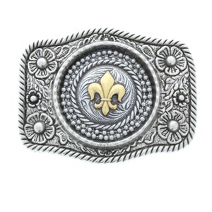 3,2 "französische Fleur De Lis Gürtelschnalle, antikes Silber und Gold, passt 1,5 "Gürtel, handgefertigt in den USA, Jeder