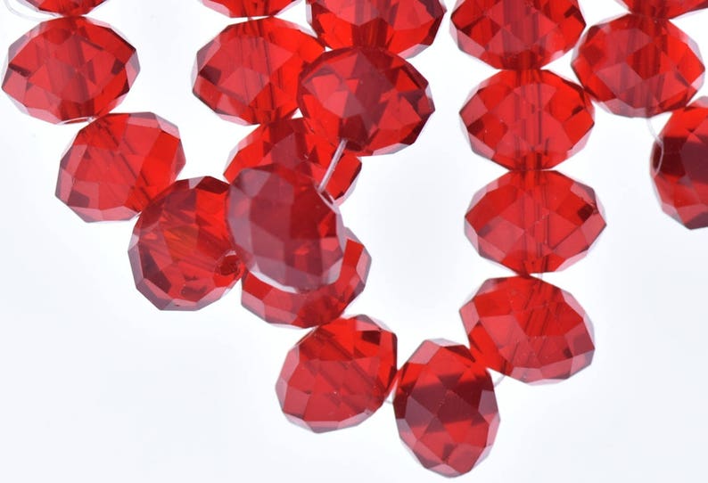 12mm Red Crystal Faceted Beads, Rondelle shape, 12mm x 9mm, 16 strand, 48 Beads image 1
