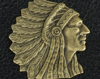 Brass stamped American Indian Chief Charm 30mm size tall  sold by 2 each, 02715AG