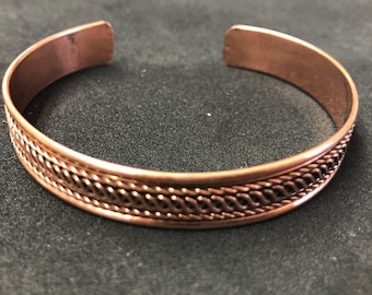 Manschettarmband i ren koppar, tvinnad tråd, justerbart, styck