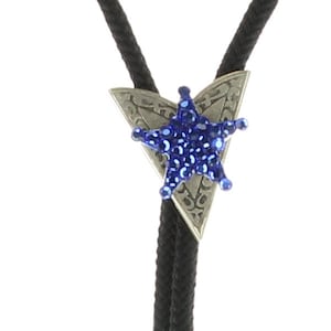 Corbata Bolo con estrella de cristal, piedras AB azules, cordón negro con puntas plateadas, cada uno