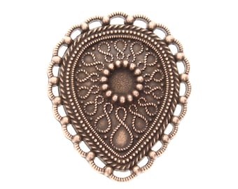 Pendant Lace Teardrop Jewelry Embellishment, 34mm x 40mm, antique silver, antique gold or copper, rope edge, pack of 3