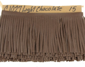 Light Chocolate Leather Fringe for embellishment of purses, jackets & other accessories, sold by foot (30 cm)