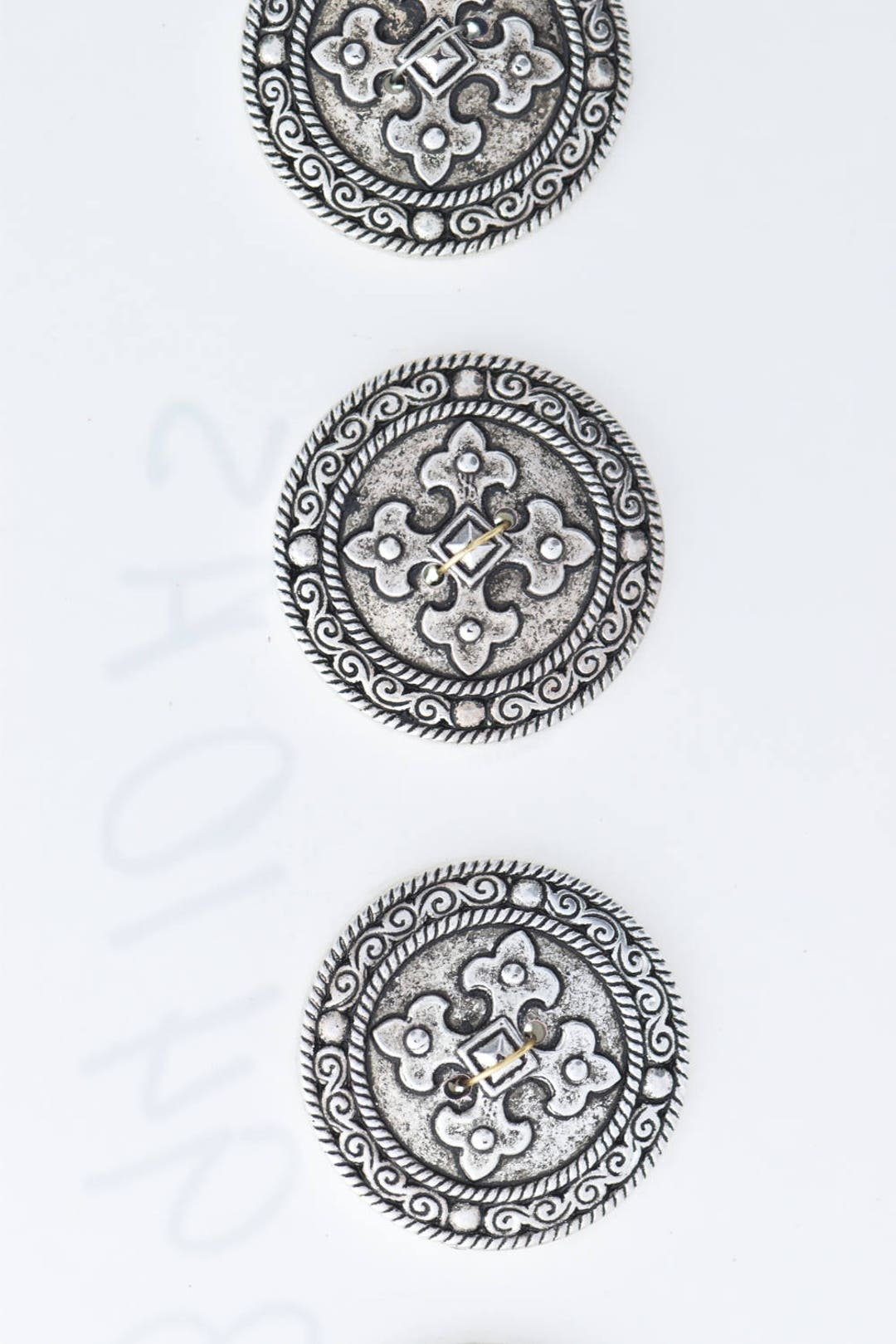 French Cross Button, Set of 4, 2 Hole, Plated, Antique Silver Finish ...