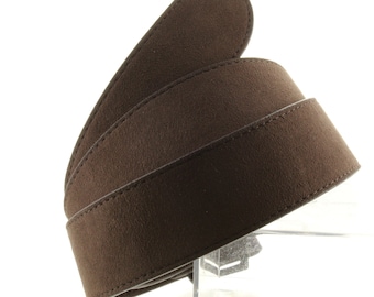 Brown Leather Suede Belting, Belt Strap with snaps for buckles, 1 1/2 inch width, Each