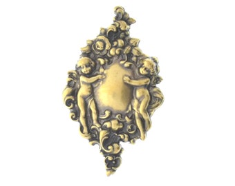 Conjunto de 2 peças com anjos querubins vitorianos vintage de 62 mm em metal, nas cores prata antiga, prata brilhante ou ouro vintage. Fabricados nos EUA.