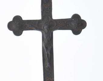 Crucifix cross Fleur Cross Pendants, rustic finish, each