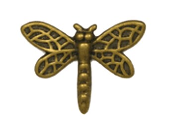 14mm Dragonfly Charm, Antique Gold, Made in USA, pack of 6
