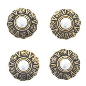 Vintage Knopfleisten, Rund mit Perlen, Antik Gold, 29mm, 4er Set