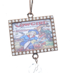 Vintage Campfire Cowgirl Art, kristallen hanger, veelkleurig, 46 mm x 37 mm, verpakking van 3 inch