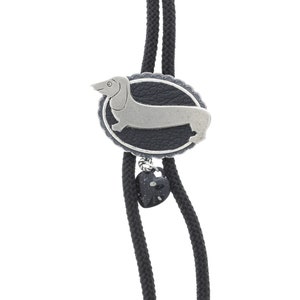 Bolo per cane bassotto, puntali argento, cordino nero, made in USA