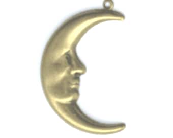 32mm Man on the Moon Face Charm, antique gold or classic silver, vintage, Made in USA, Pack of 6