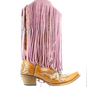 Fringe Suede Leather, 10 inch length with 1/2 bias at the top, Made in USA, sold by foot C1027-light pink Suede