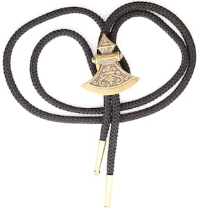 Axe Head Bolo Tie, vintage gold, 36&quot; black, cord, made in USA, Each