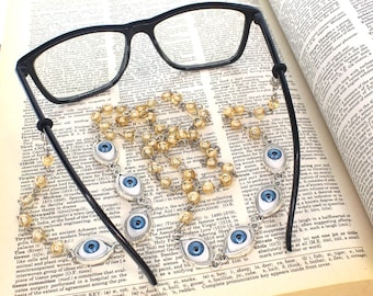 Evil Blue Eye Glasses Chain, made in USA, each